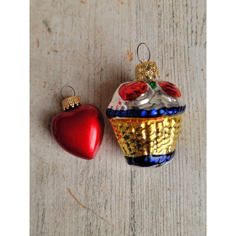 West Germany heart flower basket unique ornament mini Xmas home Set